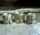 Wide Band Sterling Silver Dragonfly Ring with choice of stone - Dragonfly Treasure