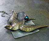 Sterling silver bird pendant with Apatite gemstone - Dream