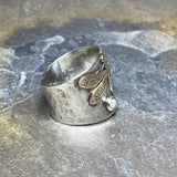 Wide Band Sterling Silver Dragonfly Ring with choice of stone - Garden Dragonfly