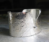 Sterling Silver Wide Hammered Cuff with Stone - Ice Whisper