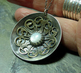 Dancing with the Moon - Sterling Silver Moon Mandala Pendant with mother of pearl