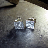 Hammered Sterling Silver Stud earrings - Sparkle on the Square