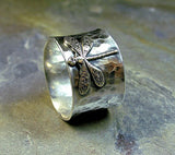 Wide Band Dragonfly Ring in Sterling Silver - Enchanted Dragonfly
