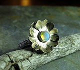 Ethiopian Opal Ring with Brass Flower - Enchanted Garden
