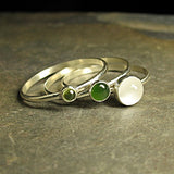 Stacking rings, Sterling Silver with Jade, Peridot, Moonstone - Rain Forest
