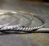 Sterling Silver Stacking Bangles in Patterned Wire - Three's Company