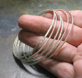 Skinny Bangles with Matte Satin Finish in Hammered Sterling Silver - WHITE SATIN NIGHTS