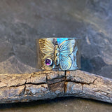 Sterling Silver and Brass Butterfly Ring with Choice of Stone
