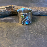 Sterling Silver Wide Band Ring with Peridot and Iolite - Spring Morning