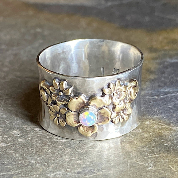 Summer Memories Sterling Silver Flower Bouquet Ring with Opal, CZ or Diamond