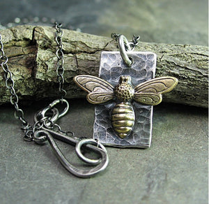 Bee Pendant in Sterling Silver with Brass Bee - Bee My Honey