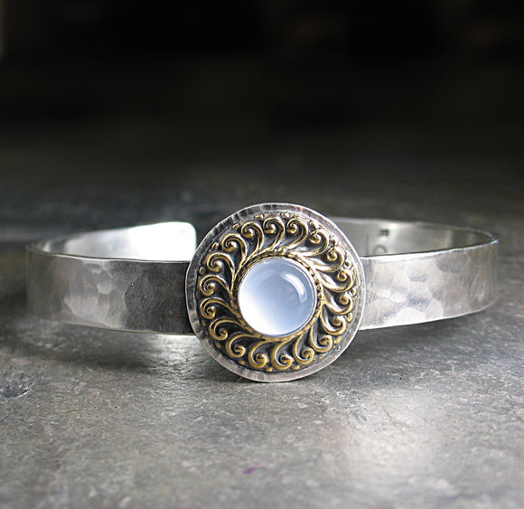 Sterling Silver Cuff with Blue Chalecedony  - Blue Mist