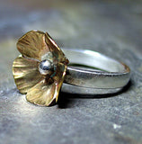 Flower Ring in Sterling Silver and Brass - Sunny Buttercup