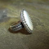 Captured Moonlight - Mother of Pearl Ring set in Sterling Silver Filigree