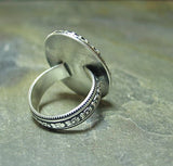 Captured Moonlight - Mother of Pearl Ring set in Sterling Silver Filigree