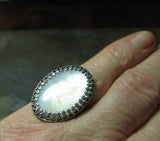 Captured Moonlight - Mother of Pearl Ring set in Sterling Silver Filigree
