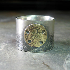 Sand Dollar ring in Sterling Silver and Brass - Day at the Beach