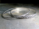 Sterling Silver Pattern Wire Bangle Set of 2 - Dogwood Spring