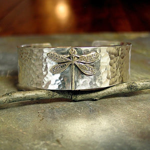 Enchanted Dragonfly Cuff in Hammered Sterling Silver