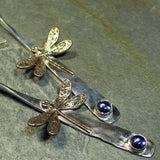 Sterling Silver Hammered Dangles with Dragonfly and Iolite - Dragonfly Dreams
