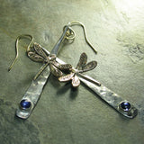Sterling Silver Hammered Dangles with Dragonfly and Iolite - Dragonfly Dreams