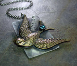Sterling silver bird pendant with Apatite gemstone - Dream