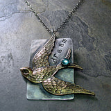 Sterling silver bird pendant with Apatite gemstone - Dream