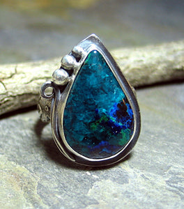 Handmade Chrysocolla with Azurite Malachite Ring - Midnight Forest - SOLD