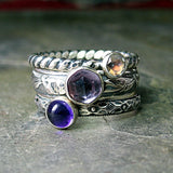 French Lavender - Sterling Silver Stacking Ring set with Amethyst and Moonstone