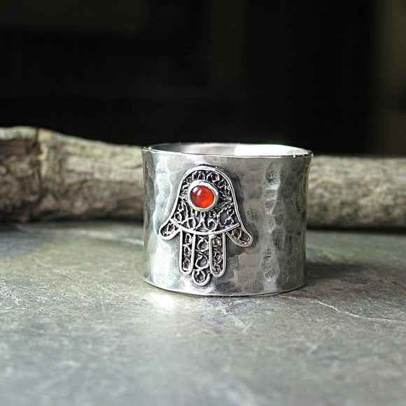 Hamsa Ring in Sterling silver with Gemstone - Blessings of Peace