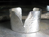 Sterling Silver Wide Hammered Cuff with Stone - Ice Whisper