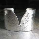 Sterling Silver Wide Hammered Cuff with Stone - Ice Whisper