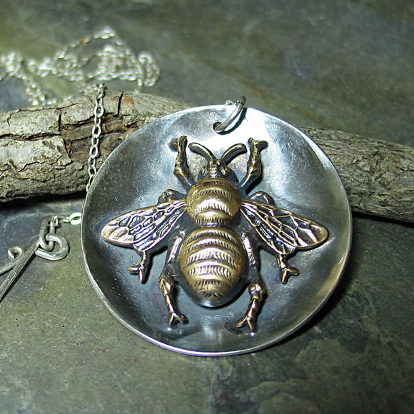 Bumble Bee Pendant Sterling Silver and Brass - The Garden Bee