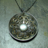 Dancing with the Moon - Sterling Silver Moon Mandala Pendant with mother of pearl