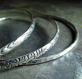Pattern Wire Bangles in Sterling Silver set of 3 - Noveau Romance
