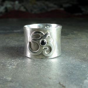 Ohm Ring, wide band sterling silver - Peaceful Mind