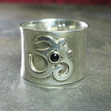 Ohm Ring, wide band sterling silver - Peaceful Mind