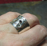 Ohm Ring, wide band sterling silver - Peaceful Mind