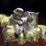 Spring Morning - wide band flower ring with choice of stone