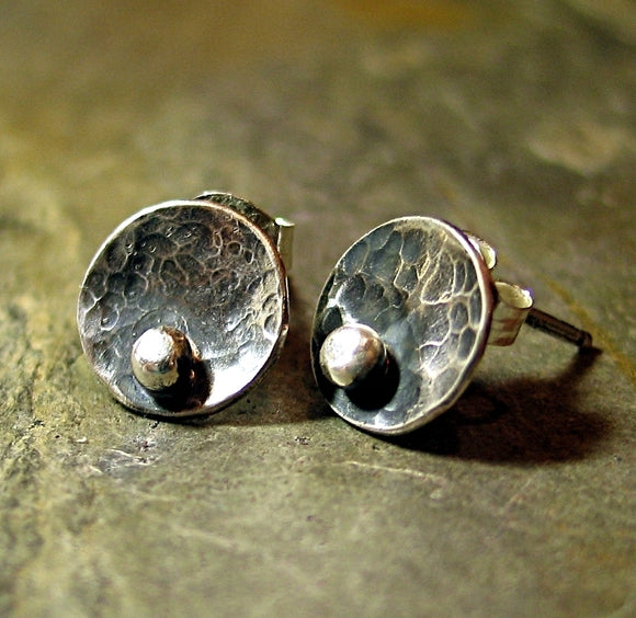 Sterling Silver Stud Earrings - Pebble Road Rustic Petites