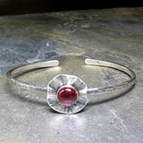 Sterling Silver Flower Cuff with lab-created Ruby - Poppy Fields Cuff