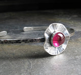 Sterling Silver Flower Cuff with lab-created Ruby - Poppy Fields Cuff