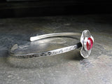 Sterling Silver Flower Cuff with lab-created Ruby - Poppy Fields Cuff