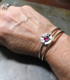 Sterling Silver Flower Cuff with lab-created Ruby - Poppy Fields Cuff