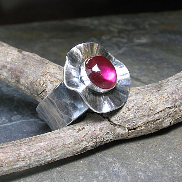 Sterling Silver Poppy Ring with lab-created Ruby - Poppy Fields