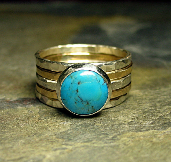 Turquoise stacking rings with sterling and gold-fill - California Skie ...