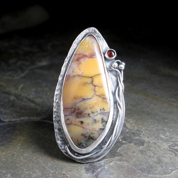 Australian Dendritic Honey Opal ring - Song of the Outback