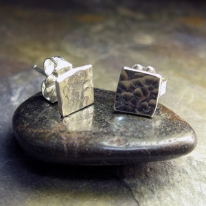 Hammered Sterling Silver Stud earrings - Sparkle on the Square