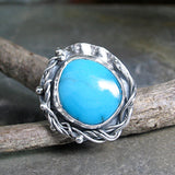 Handmade Turquoise Ring, sterling silver, one of a kind stone, artisan setting made to order - Summer Blues