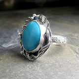 Handmade Turquoise Ring, sterling silver, one of a kind stone, artisan setting made to order - Summer Blues